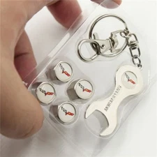 For Chevrolet Corvette logo Tire Wheel Valve Cap Stems & keychain white Gift New