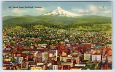 Mt. Hood from PORTLAND Oregon Linen Postcard