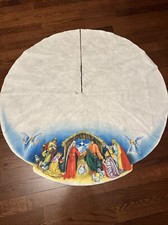 Vintage Nativity Screen Print Tree Skirt White Felt