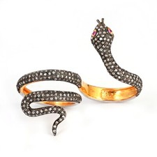 Two Finger Snake Ring Natural Diamond 925 Silver Ruby Gemstone Halloween Jewelry