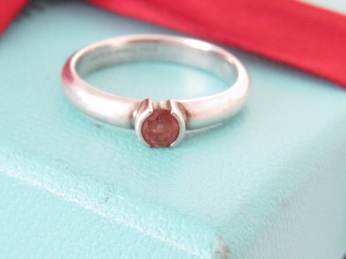 Tiffany & Co Sterling Silver Circle Pink Tourmaline Stack Band Ring Size 7.5 - Picture 2 of 4