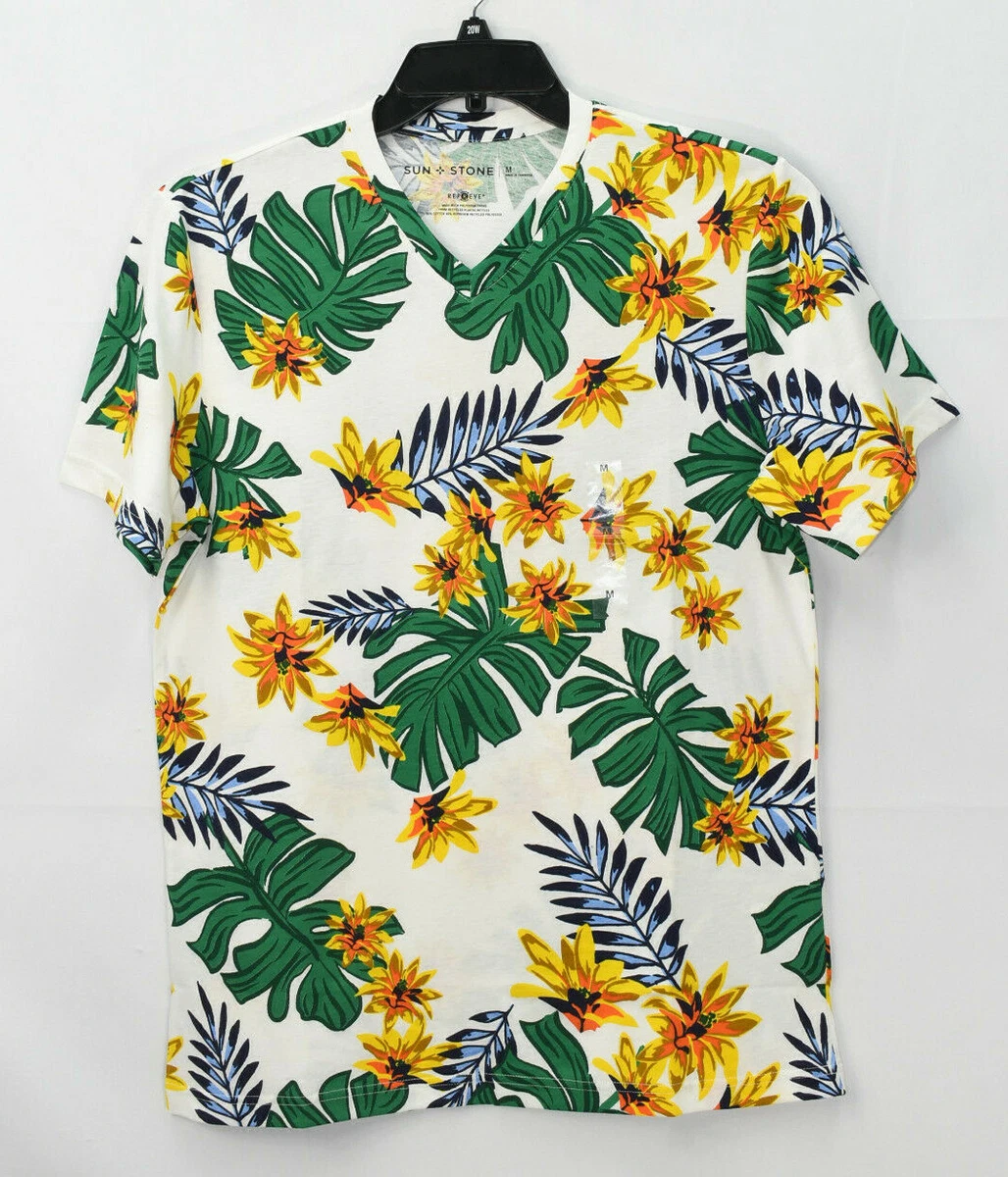 Sun + Stone Men's Tropical Leaf Hawaiian V-Neck T-Shirt, Size M, NwT