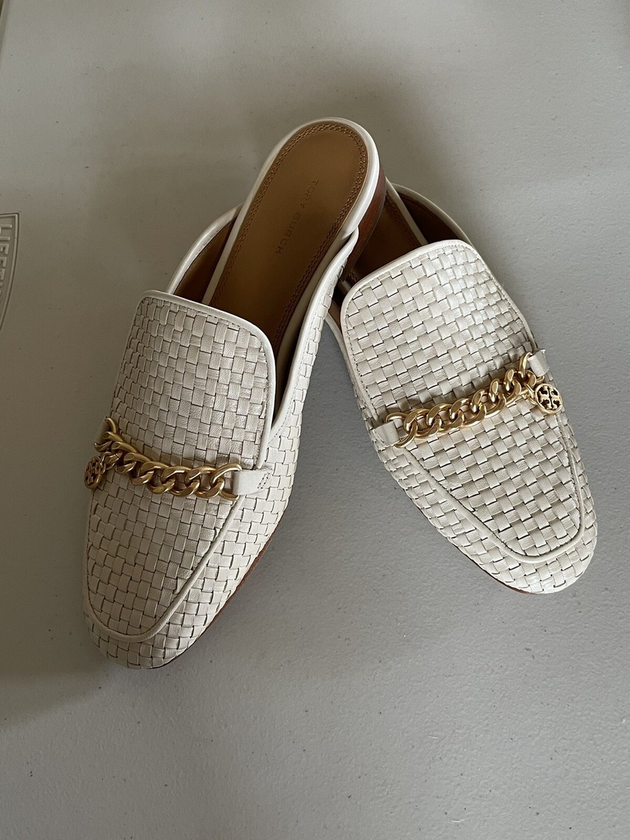 TORY BURCH MINI BENTON WOVEN LEATHER LOAFER SLIDES IN NEW