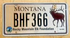 MONTANA ROCKY MOUNTAIN ELK FOUNDATION LICENSE PLATE " BHF 366" BIG GAME HUNTING