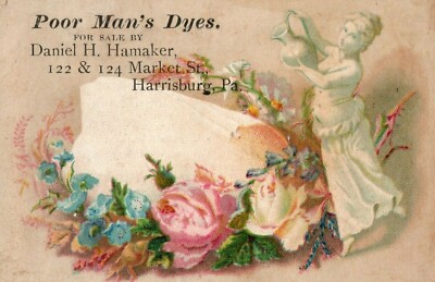 Victorian Trade Card Poor Man's Dyes, Grecian Statue Image with Roses Flowers Z9