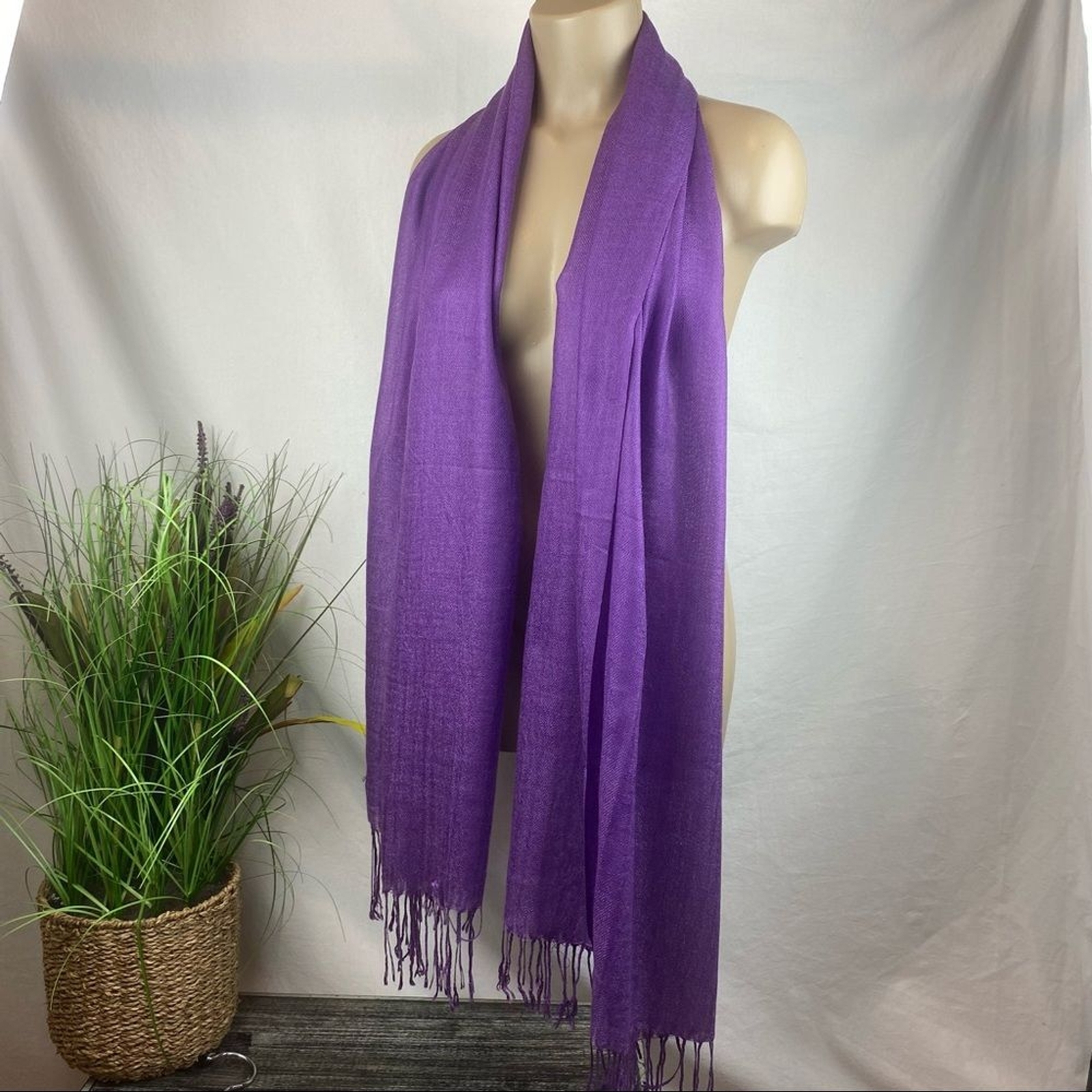 Pashmina Purple Tassel Rectangular Solid thin kni… - image 2