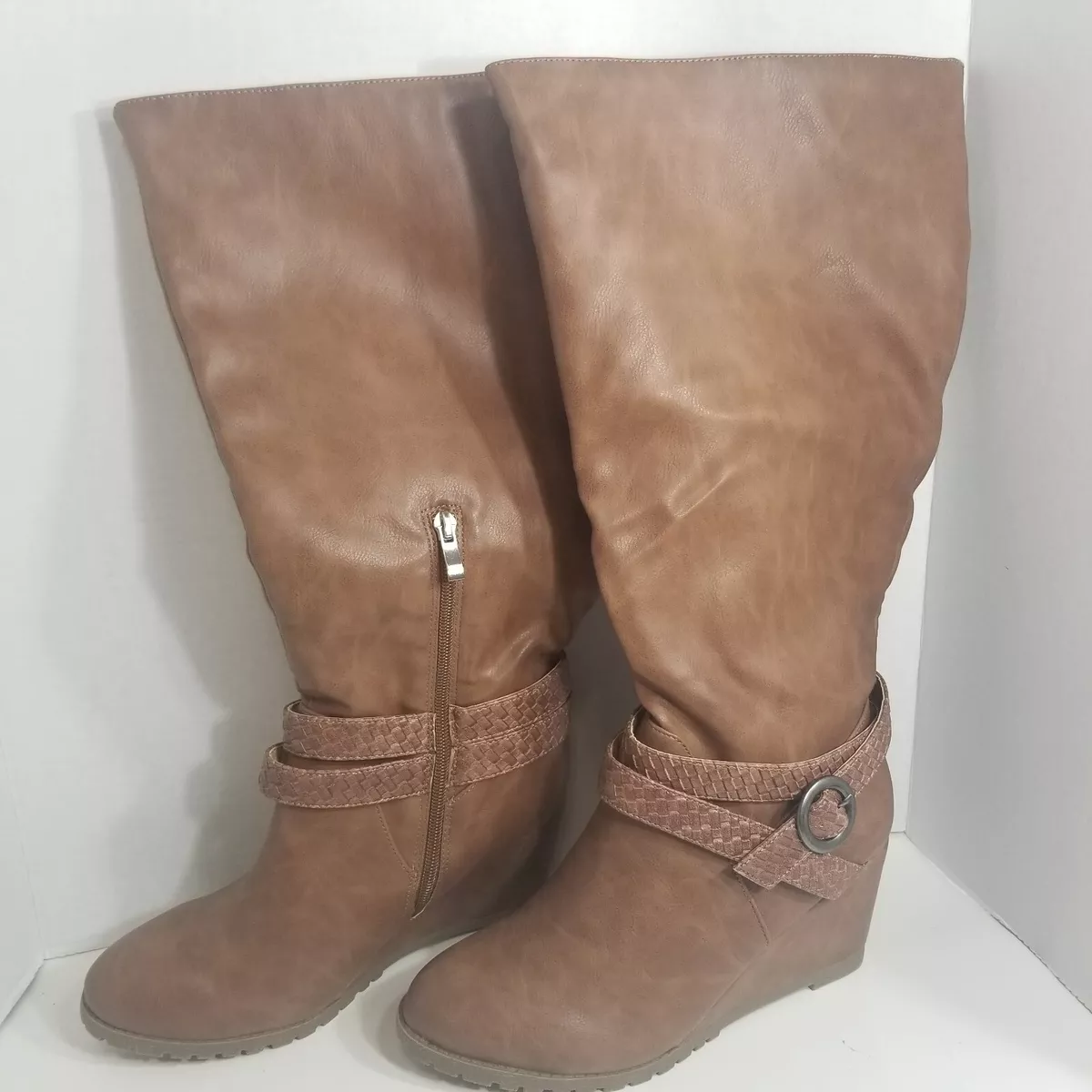 Brinley Co Womens Extra Wide Calf Boots Brown US size 8.5