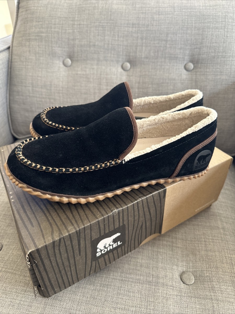 EUC Sorel Dude Moccasin Slipper Slip-On Black Suede Leather Wool Fleece Lining SOREL Dude Moc Slipper - Men main image 2