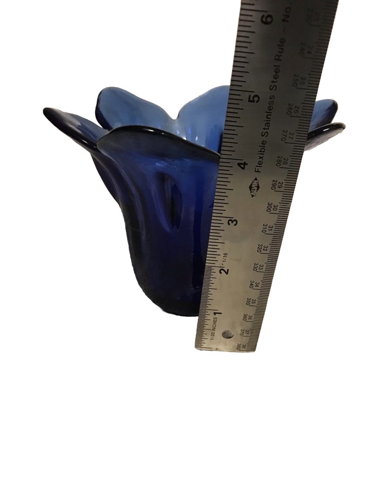 Cobalt Blue Recycled Art Glass Lotus Flower Vase Candle Holder Made in