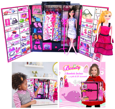 Armadio vestiti per bambole accessori Scarpe Borse Specchio