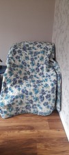 Vintage 1960s-70s Blue  Floral Terylene Eiderdown Style Quilt Single Cottagecore