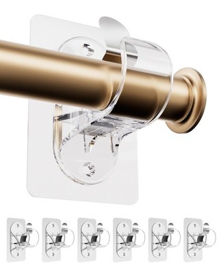 ANDGOO 6er Pack selbstklebende Gardinenhaken, ohne Bohrstange 6er Pack, transparent