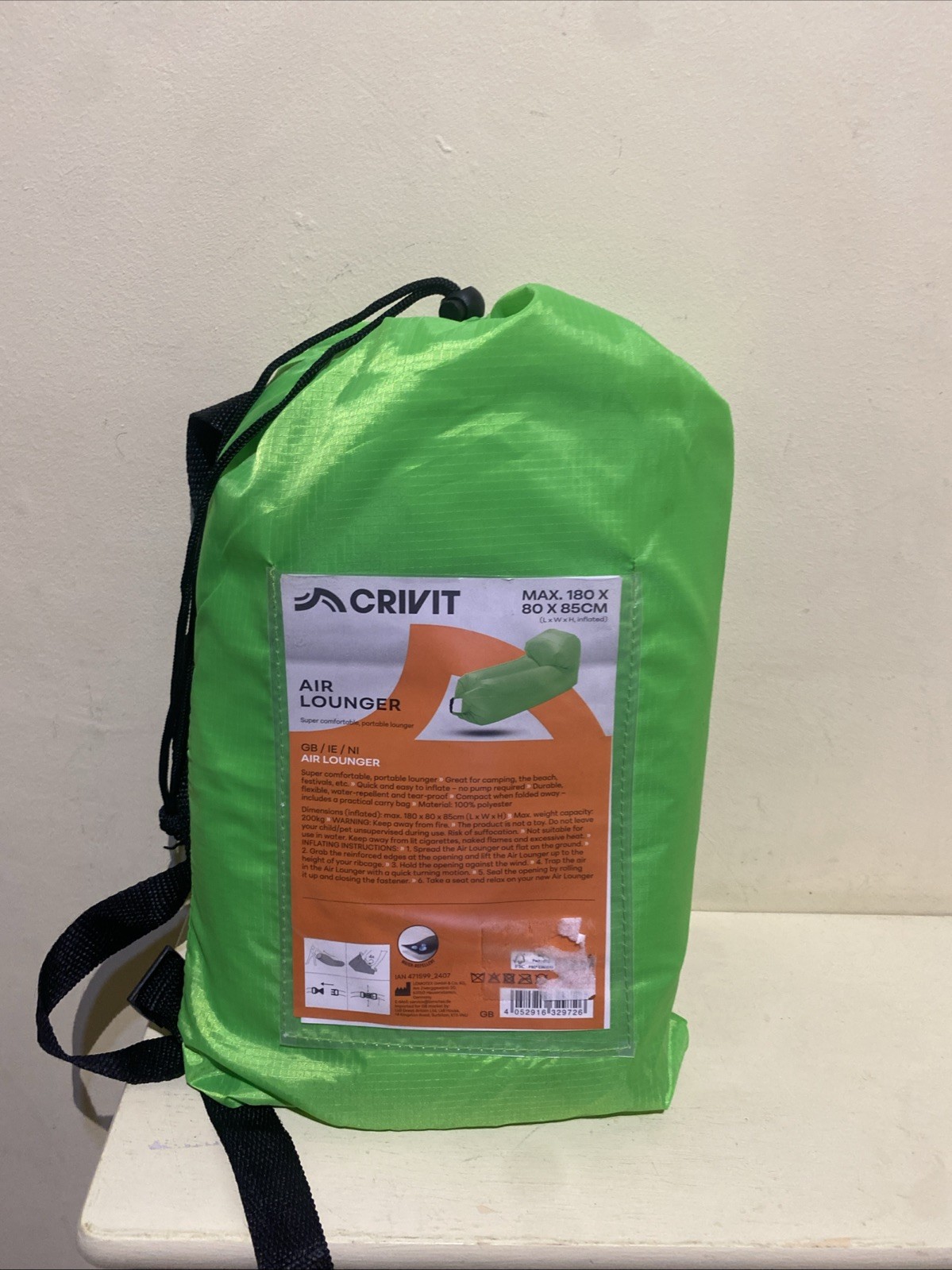 Tumbona de aire inflable de alta resistencia para piscina y playa Crivit asiento portátil 180x80x85 cm