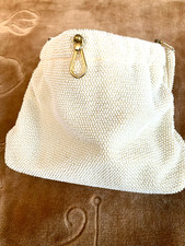 Lumured Corde Bead Unique 1950's Ivory And Gold Purse Evening Bag Round Beads