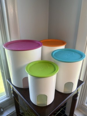 Tupperware One Touch Windows Canister Set of 4 - Bright Pink Orange Aqua Lime