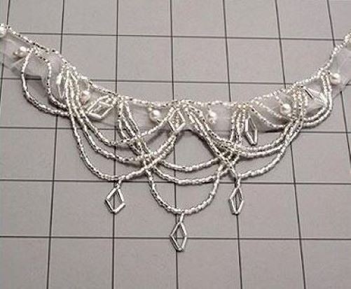 Bridal Pearl Silver Beaded Applique by PC, FF-758B