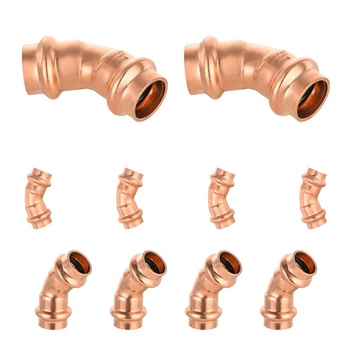 10 PCS Copper Press Fitting 1/2x1/2 Inch Press 45 Degree Elbow Pipe Adaptor