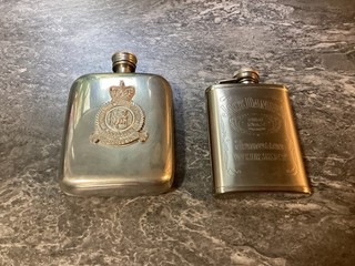 2 silver type hip flasks