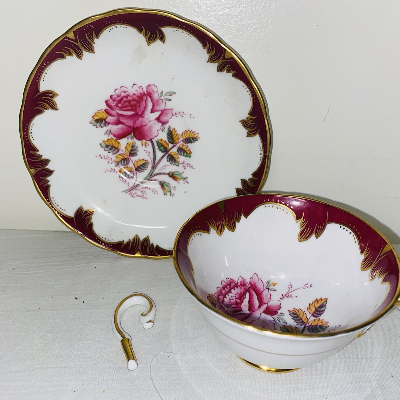 Vintage Tuscan Fine English Bone China Pink Rose Floral Teacup & Saucer Set