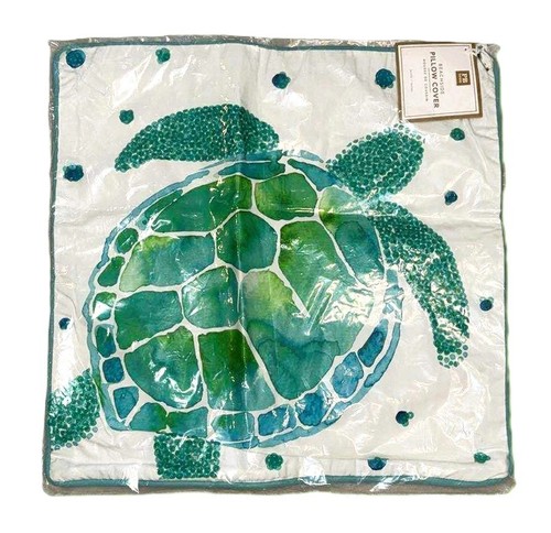 Funda de almohada Pottery Barn Turtle nueva en paquete lentejuelas junto a la playa nueva con etiquetas 16"x16" - Imagen 2 de 3