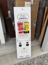 Vintage 1970’s Era 2 Row Condom Dispenser Machine 32.5" White Front Advertising
