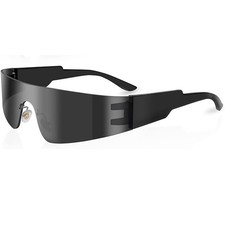 Milramtob Womens Black Futuristic Wrap Around Rimless Y2K Sunglasses