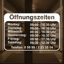 &Ouml;ffnungszeiten Gesch&auml;ftszeiten Aufkleber Beschriftung Laden Schild