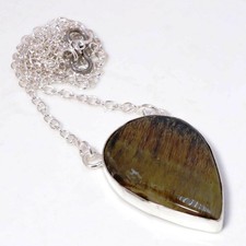 Iron Tiger's Eye Gemstone Handmade Fashion Jewelry Chain Pendant 1.60" SR 271