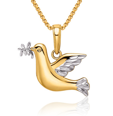 14K Solid Two Tone Gold Dove Necklace