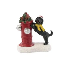 FG Square Dog with Fire Hydrant Village Figurine
