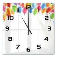Glas-Wanduhr Als Dekorative Glasuhr Bunte Luftballons Schwarze Zeiger 60X60 Cm