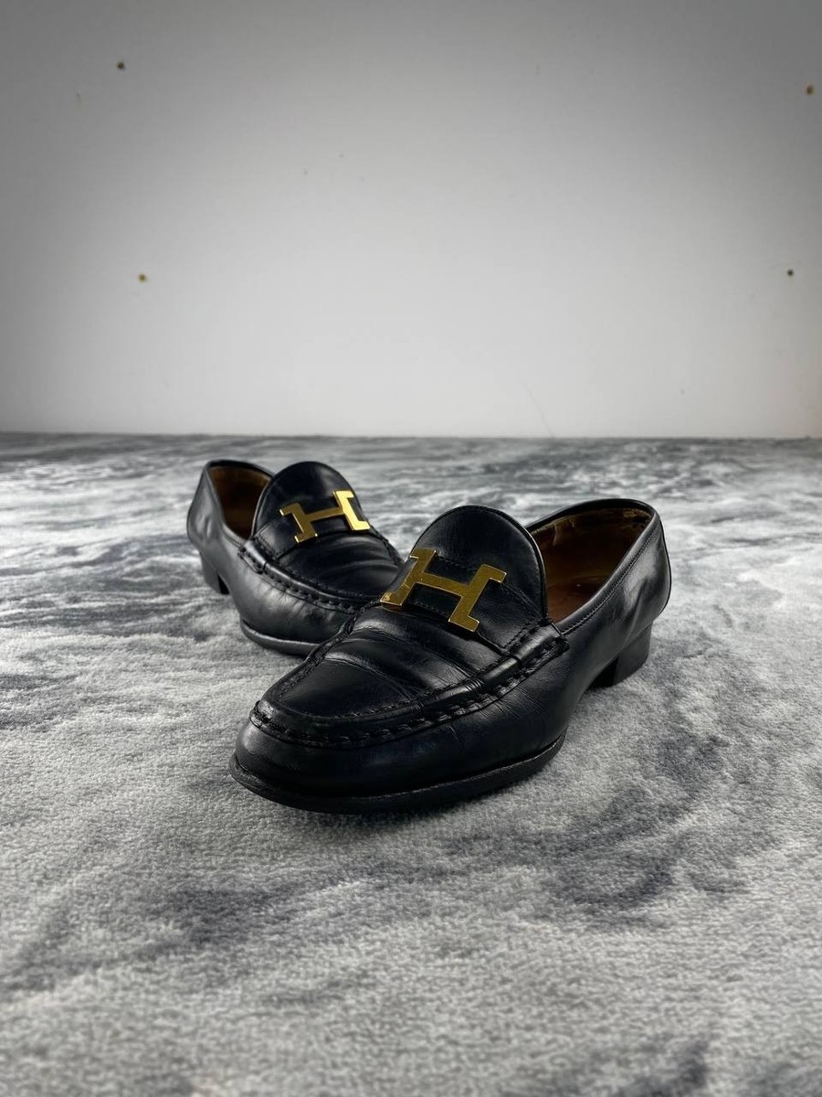 靴 Hermes Vintage Constance Loafers black Vintage Hermes Constance Leather Loafers Women Size 37.5 Black | eBay
