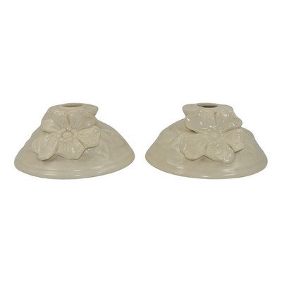 Weller Ivoris Rosemont 1930s Vintage Art Pottery White Floral Candle Holders