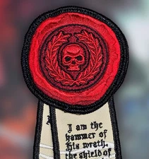 Grim Dark Skull & Laurel Wax Seal & Litany Scroll of Purity Patch V2 w Hook Back
