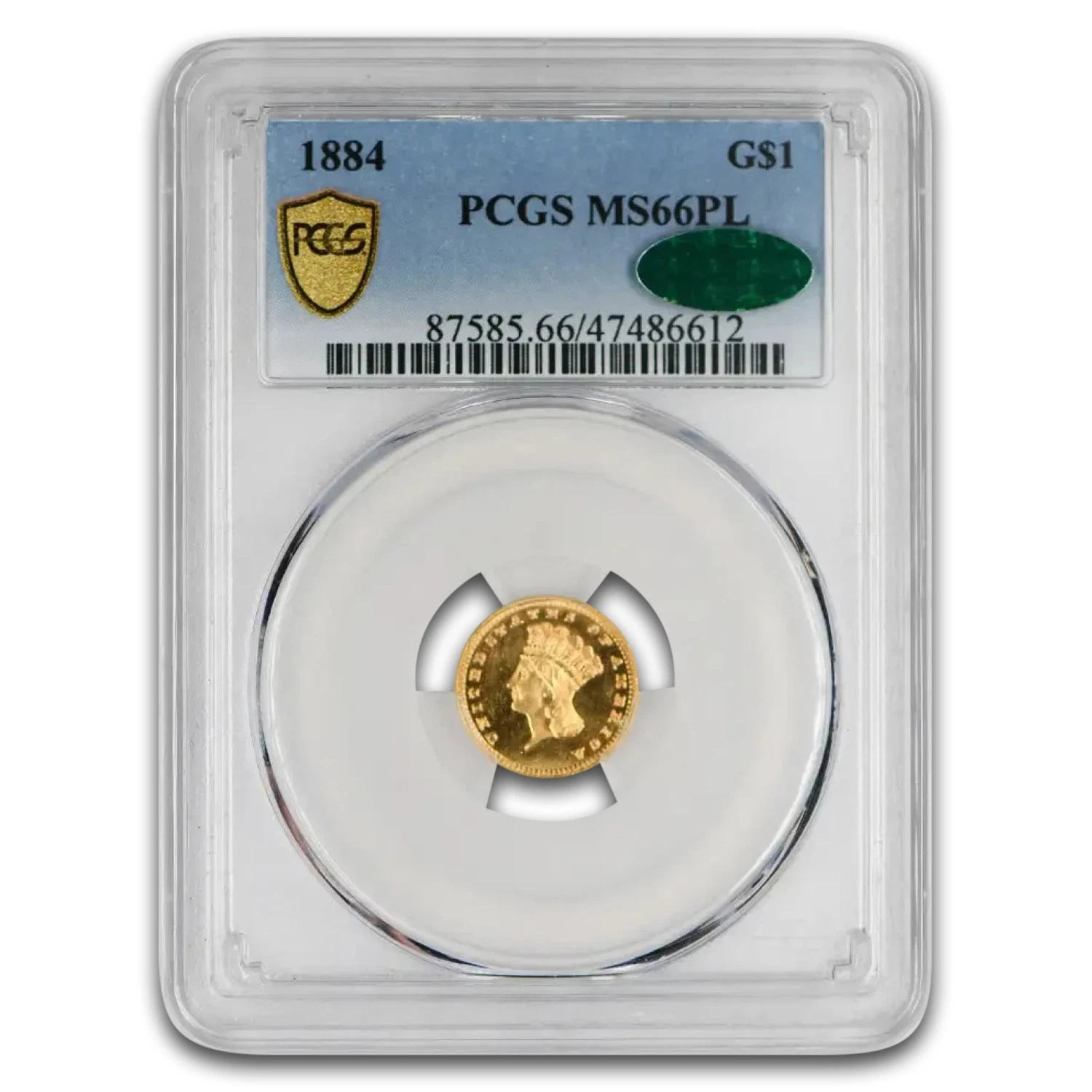 1884 $1 Indian Head Gold MS-66 PCGS CAC (PL)
