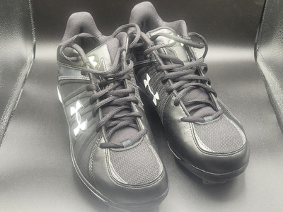 Under Amour Ignite Mid St Black White Baseball Cleats 8.5