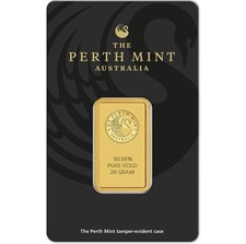 Perth Mint Gold Bar 20g 99.99 Fine In Sealed Assay Card.9999 Fine 4501.73 per troy oz