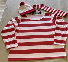 Where's Waldo Adult Costume Large SHIRT HAT Halloween Cosplay