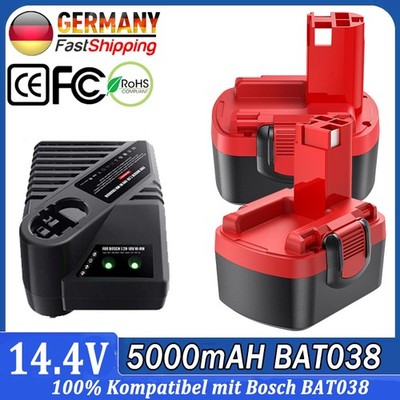 2x 5Ah BAT038 14,4V Akku/ Ladegerät Für Bosch Ni-MH BAT140 GSB GSR PSR PSB VE-2