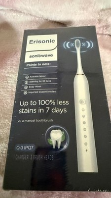 Erisonic Sonicwave Electric Toothbrush Q-3 IPQ7 3 Brush Heads White MSRP $99