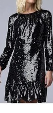 Simply Vera Vera Wang Womens Black Long Sleeve Short Sequin Dress NWT Cocktail