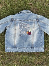 Davids Bridal Jean Jacket Girls Little Miss Flower Girl Wedding Size Small 4