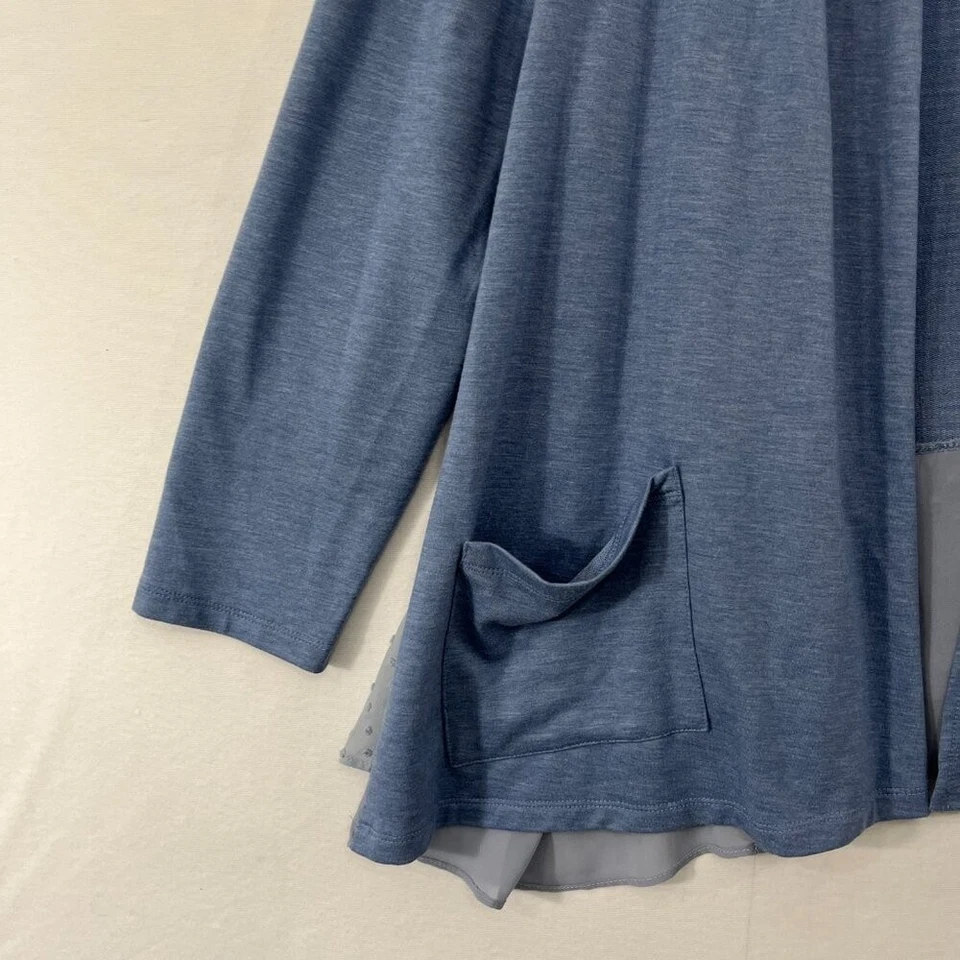 LOGO Lori Goldstein Jacket size XL Blue Open Front Mixed Media Stretch Knit - Image 3 of 4