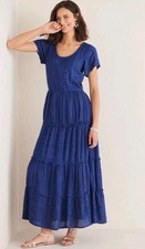 Soft Surroundings Dress Womens S Kara Shimmer Blue Tiered Sequin Midi $150 175
