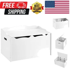 Kids Toy Box, Wooden Organizer Storage Chest,White, 30" x 18" x 19"