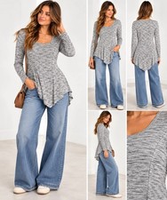 Simply Vera Vera Wang S Gray Space Dye Tunic Top Long Sleeve Asymmetrical Hem