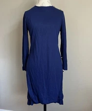 Vintage Navy LS Wiggle Dress Sz M Gold Buttons Retro MCM Secretary Union Made