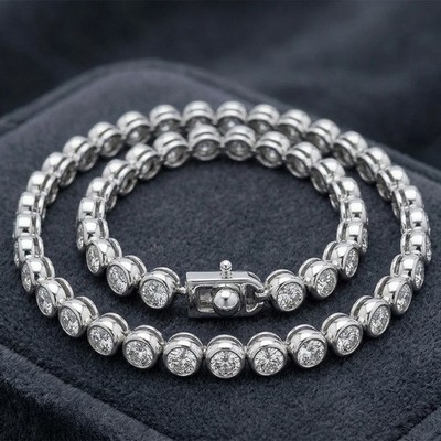 Round Bezel Lab Grown Diamond Tennis Bracelet 9.50 Ct, 14K White Gold Plated