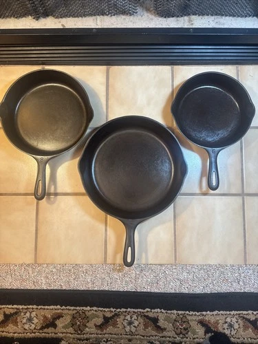 Wagner “ Unmarked” Cast-Iron Skillet-Set of 3-#10 ,#8 & #6