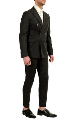Dsquared2 Men's ''Napoli'' Gray 100% Wool Plaid Double Breasted Suit US 38 IT 48